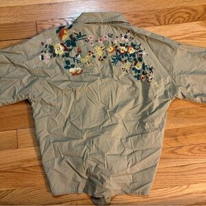 MADEWELL Embroidered Tie Front Safari Brown Floral Shirt